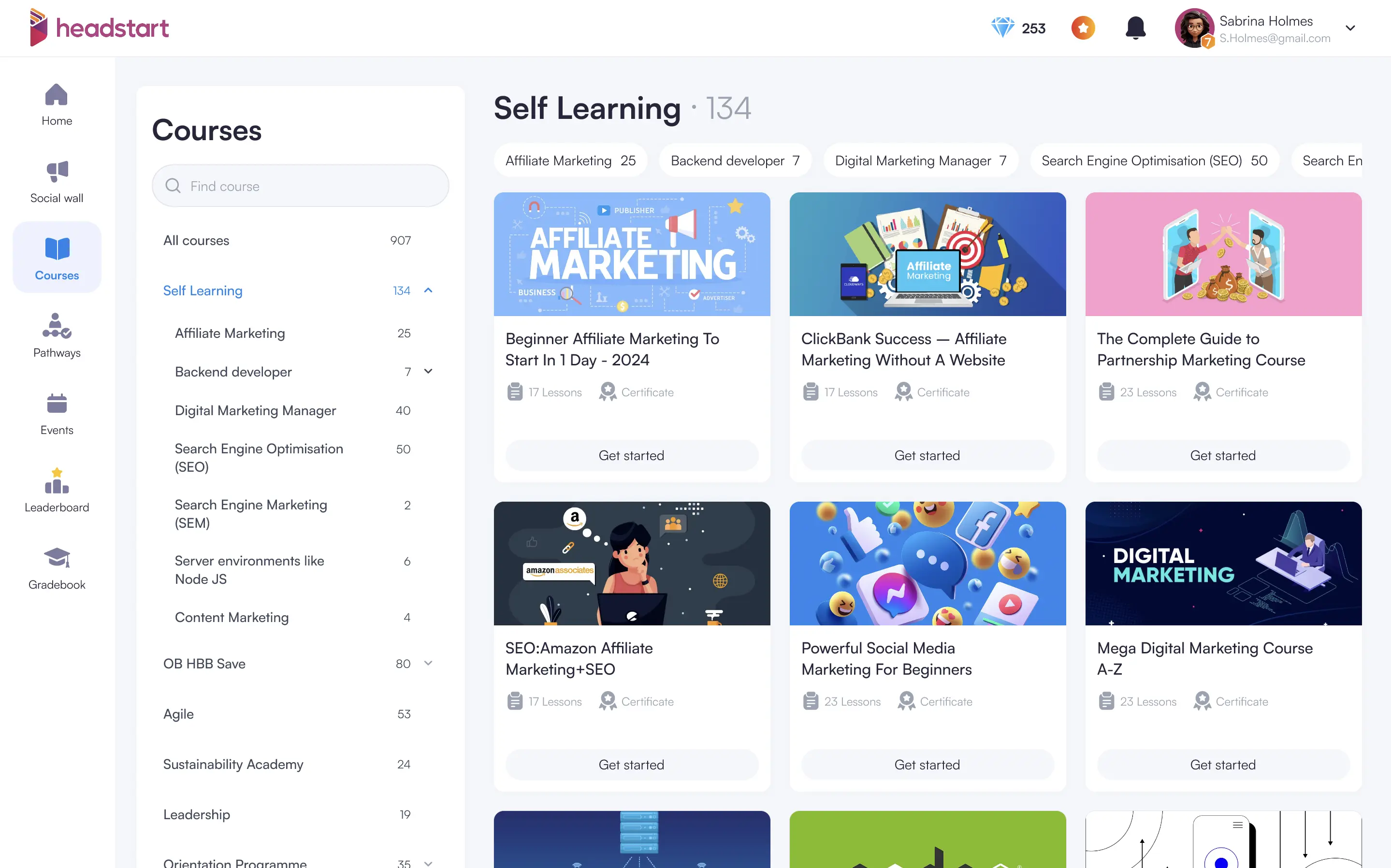 LMS desktop all courses view